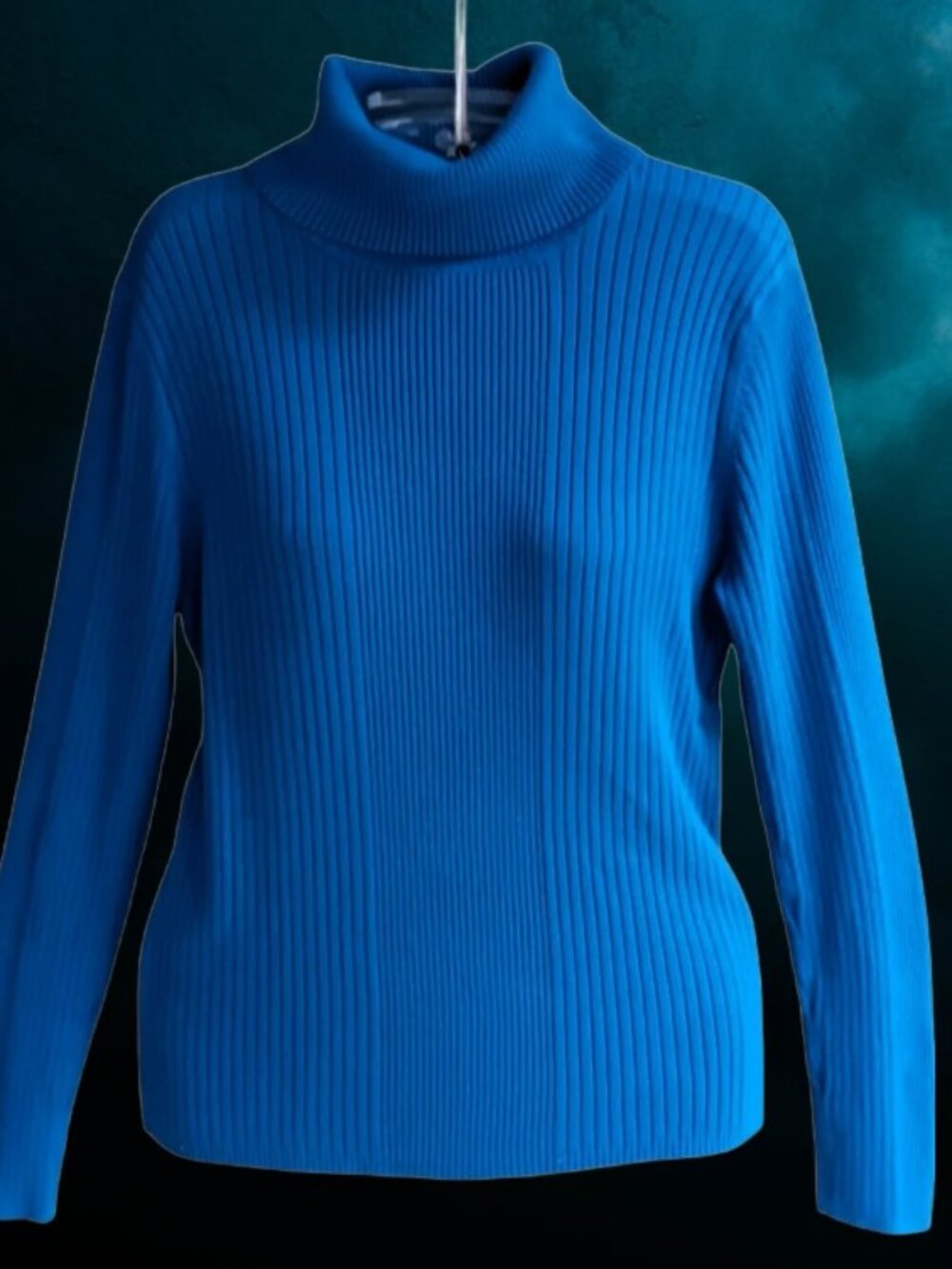 George Womens Rib Knit Sweater Pullover Turtleneck Long Sleeves Blue Size XL